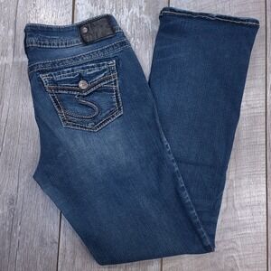 Silver Jeans Suki Mid Slim Boot Women 29x31 Blue Fluid Denim Stretch Flap Pocket